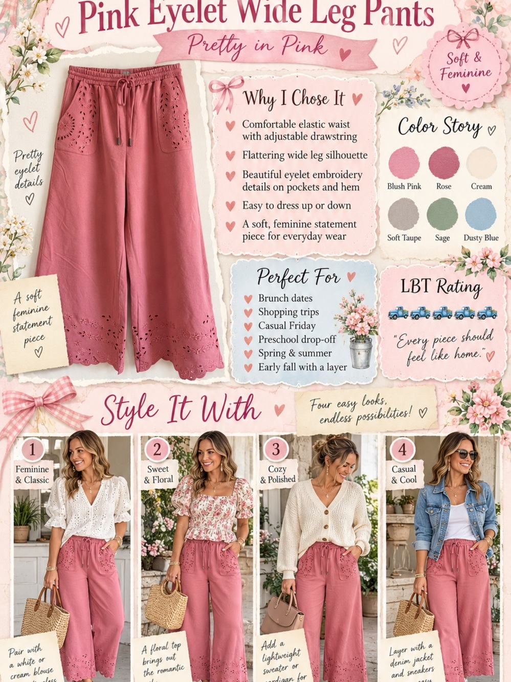 NWOT mauve dusty rose easel wide leg